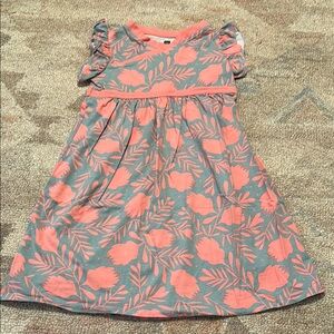 Tea Collection Floral Girls Dress in Coral and Gray